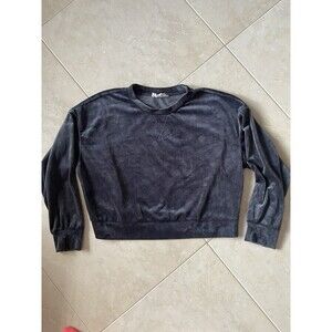 Hippie Rose Long Sleeve Crop Velour Women’s Sz XL Pullover Sweater Dark Silver